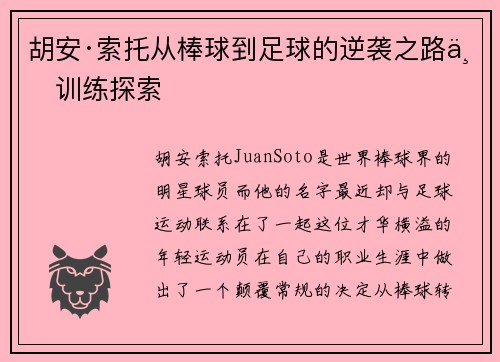 胡安·索托从棒球到足球的逆袭之路与训练探索
